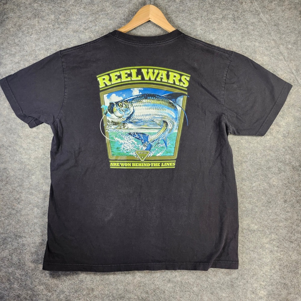 Columbia PFG T-Shirt Mens Large Black Reel Wars Tarpon Graphic Tee Short Sleeve